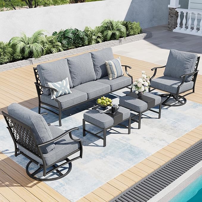 Sunshine Valley 5‑Piece Wicker Patio Sofa Conversation Set with Gray CUSHION PRO Cushions (CR001‑13‑7‑GR)